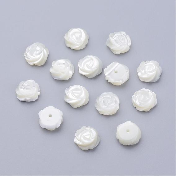 Natural Sea Shell Beads, Half-Hole Beads, Flower