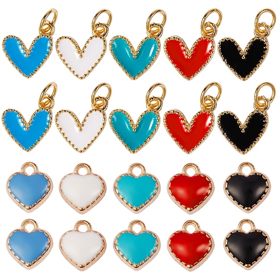 20Pcs 2 Styles 5 Colours Brass Enamel and Alloy Enamel Charms Pendant, Heart