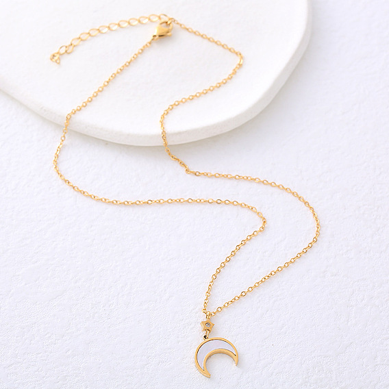 Ожерелья из нержавеющей стали с подвеской в виде луны из натуральной белой ракушки для женщин