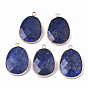 Gemstone Pendants, with Golden Plated Edge Brass Findings, Nickel Free, Faceted, Oval