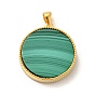 Rack Plating 925 Sterling Silver Pave Natural Malachite Pendants, Long-Lasting Plated, Flat Round Charms