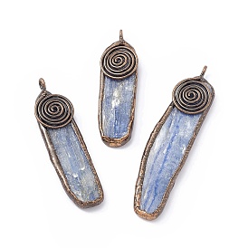 Natural Kyanite/Cyanite/Disthene Quartz Big Pendants, Oval Charms, with Red Copper Plated Tin Findings