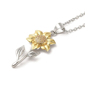 Brass Micro Pave Cubic Zirconia Pendant Necklaces for Women, Flower
