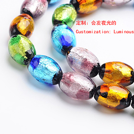 Luminous Handmade Silver Foil Glass Oval Beads, Glow in the Dark