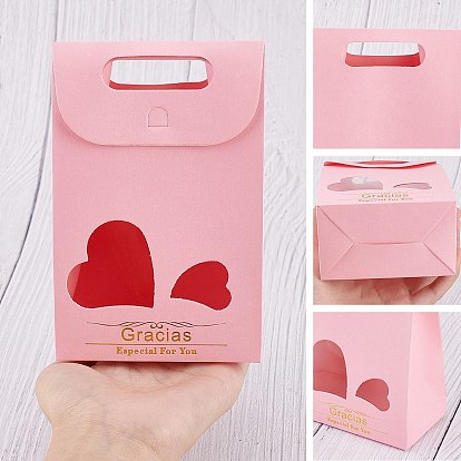 Nbeads 20Pcs 2 Style Rectangle Paper Bags with Handle and Clear Heart Shape Display Window, for Bakery, Cookie, Candies, Gift Bag