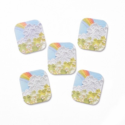 Acrylic Cabochons, for Hair Pins, Hair & Earrings Accessories, Rectangle with Flower Pattern