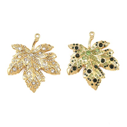 304 подвески из нержавеющей стали со стразами, лист прелести, вакуумное покрытие pvd, реальный 18 k позолоченный