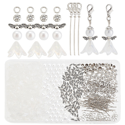 Набор для самостоятельного изготовления брелока-феи, в том числе застежки-клешни из цинкового сплава, крылья из сплава в тибетском стиле и акриловые бусины с имитацией жемчуга