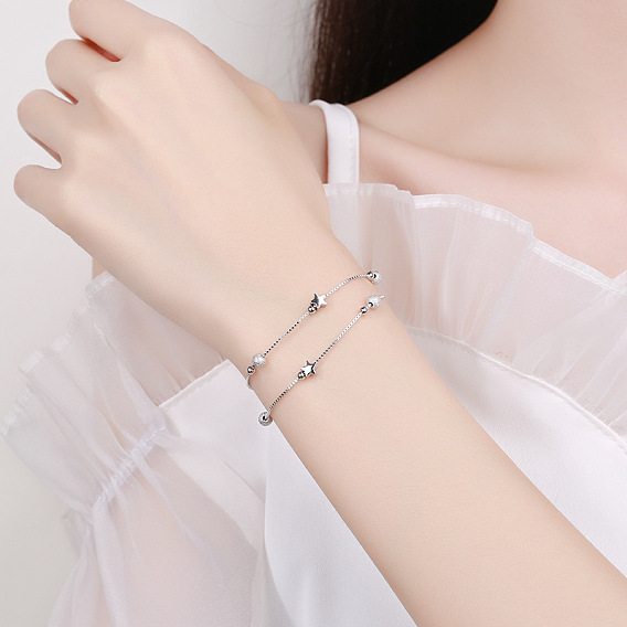 925 многорядные браслеты из стерлингового серебра с цепочкой-коробкой, браслеты из бисера в форме звезды и круга для женщин