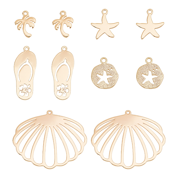 10шт 5 стиль латунные подвески, кокосовая пальма, морская звезда и плоский круг