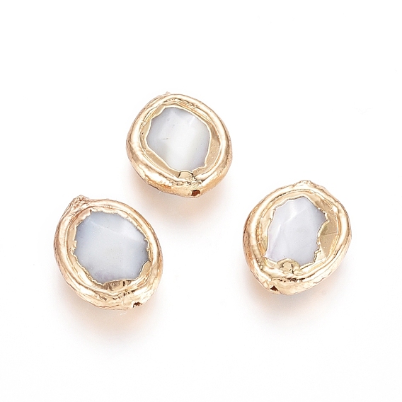 Стеклянные бусы, с латунной фурнитурой , позолоченный край, овальные