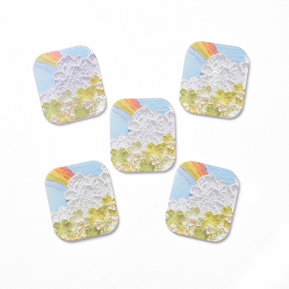 Acrylic Cabochons, for Hair Pins, Hair & Earrings Accessories, Rectangle with Flower Pattern