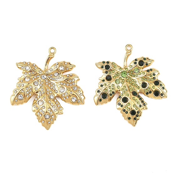 304 подвески из нержавеющей стали со стразами, лист прелести, вакуумное покрытие pvd, реальный 18 k позолоченный