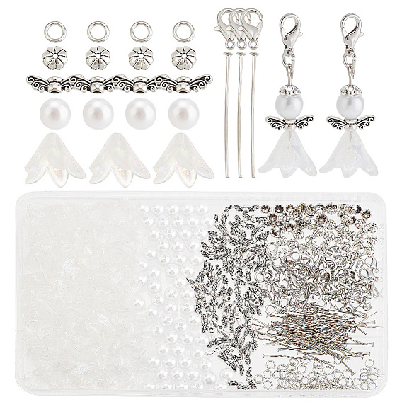 Набор для самостоятельного изготовления брелока-феи, в том числе застежки-клешни из цинкового сплава, крылья из сплава в тибетском стиле и акриловые бусины с имитацией жемчуга