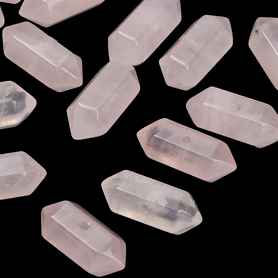 Natural Rose Quartz Beads, Faceted, Hexagonal Double Terminated Point Bullet Beads