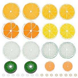 SUPERFINDINGS Fruit Resin Pendants, Imitation Food, with Brass Open Jump Rings, Lemon Slice & Ring, Golden & Silver