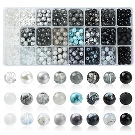 24 Style Glass Beads, Round, Gradient Color