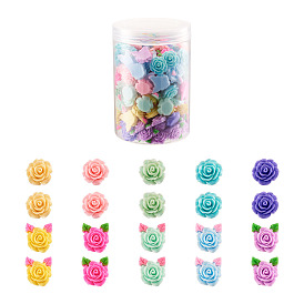 Кабошон из непрозрачной смолы, роза и цветок с листьями