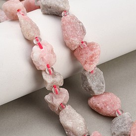 Natural Pink Tourmaline Beads Strands, Raw Rough, Nuggets, with Seed Beads