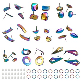 Kits de fabrication de boucles d'oreilles bricolage, y compris 304 apprêts de clous d'oreilles en acier inoxydable et anneaux de saut, écrous en plastique et silicone