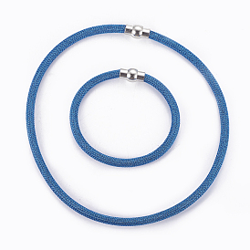 Brass Jewelry Sets, Mesh Chain Necklaces and Bracelets, with Brass Magnetic Clasps