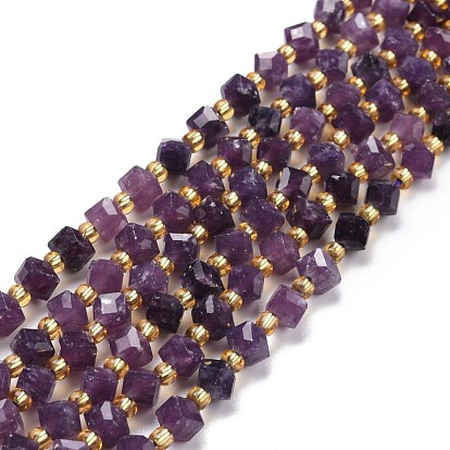 Perles naturelles de perles de lépidolite, avec des perles de rocaille, facette, perles de cube en diagonale
