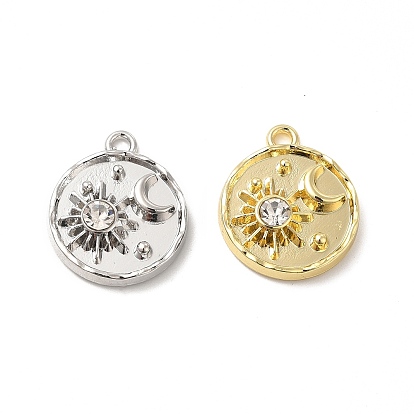 Подвески из сплава со стразами, без кадмия и без свинца, плоский круглый с подвесками в виде солнца
