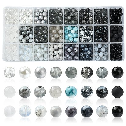 24 Style Glass Beads, Round, Gradient Color