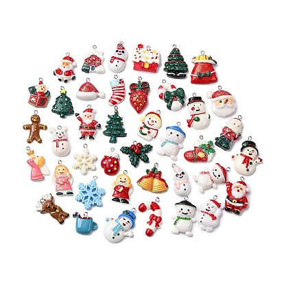 Рождественские подвески из непрозрачной смолы, с платиновой железной петлей и пудрой с блестками