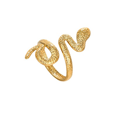 18K Gold Plated Snake Ring - Adjustable Stainless Steel Retro Chic Statement Jewelry