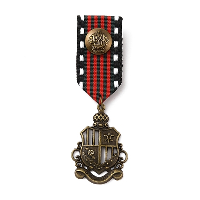 Alliage de style preppy britannique rétro avec épinglettes à pendentif en fer, médaille de broche en polyester pour hommes