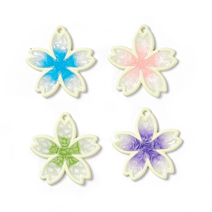 Lackiert Legierung Emaille Anhänger, mit Glitzerpulver, sakura