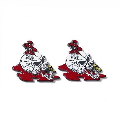 Halloween Printed Acrylic Pendants, Skull with Mushroom Charms