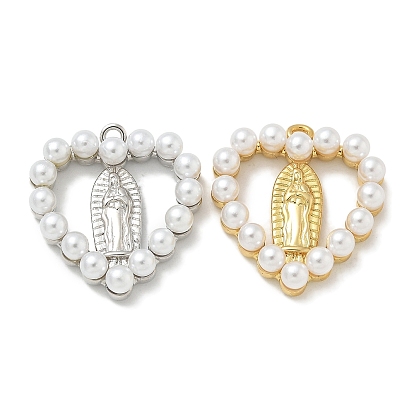 Стойки обшивки латунные подвески, с пластмассовой жемчужиной abs, долговечный, без свинца и без кадмия, Сердце с Девой Марией