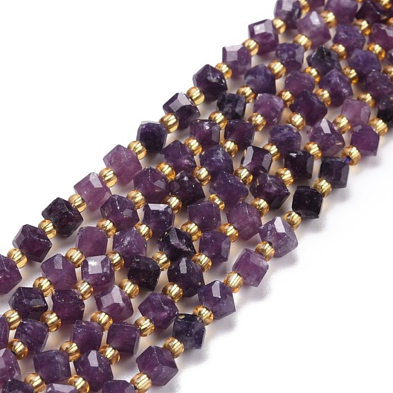 Perles naturelles de perles de lépidolite, avec des perles de rocaille, facette, perles de cube en diagonale