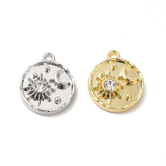 Подвески из сплава со стразами, без кадмия и без свинца, плоский круглый с подвесками в виде солнца