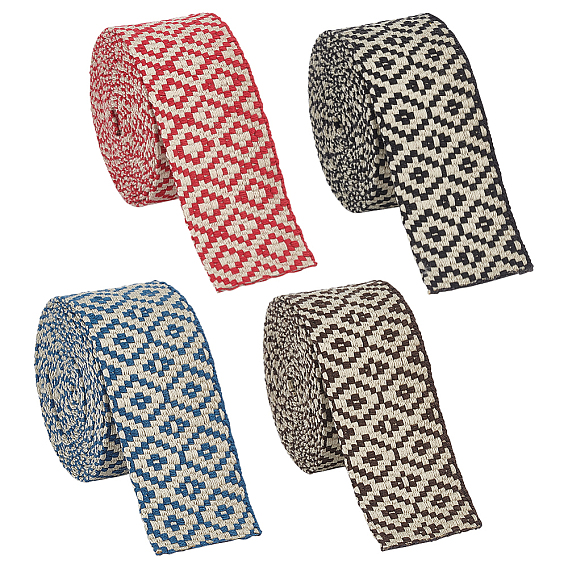 4 нити 4 цвета поликоттон ромбовидный рисунок жаккардовые ленты, плоский