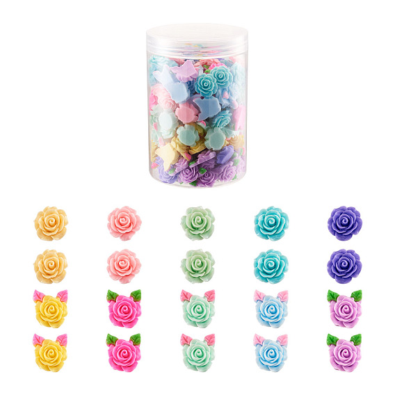 Кабошон из непрозрачной смолы, роза и цветок с листьями