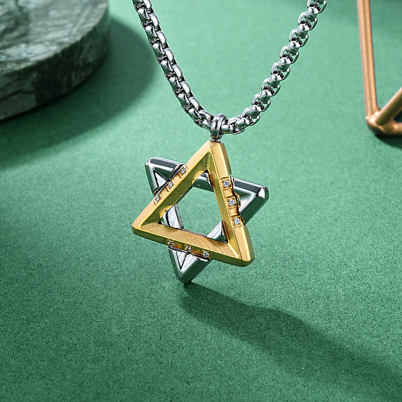 Colliers pendentifs étoile de David en acier inoxydable bicolore pour hommes