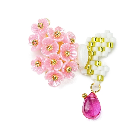 Бабочка из стеклянного бисера с подвесками-цветами, со смолой, каплей и петлей