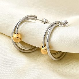 304 двухцветные серьги-гвоздики из нержавеющей стали, двухслойный с-образный с круглым