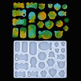 Bone & Fish & Heart DIY Silicone Pendant Molds, Resin Casting Molds, for UV Resin & Epoxy Resin Craft Making