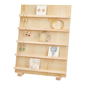 5-Tier Rectangle Wood Slanted Earring Display Card Stands, Jewelry Organizer Holder for Earring Display Cards