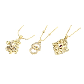 Brass Micro Pave Clear Cubic Zirconia Pendant Necklaces