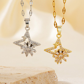 Brass Clear Cubic Zirconia Star with Rotating Windmill Pendant Necklaces for Stylish Girls