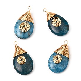 Natural Apatite Pendants, with Real 18K Gold Plated Brass Findings, Teardrop