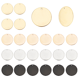 PandaHall Elite 24Pcs 4 Colors Vacuum Plating 304 Stainless Steel Pendants, Blank Stamping Tag, Flat Round