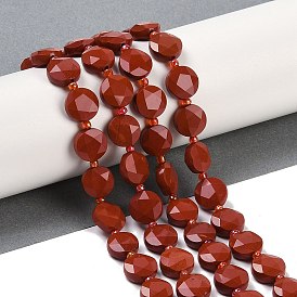 Natural Red Jasper Beads Strands, Faceted Pentagonal Cut, Flat Round, with Seed Beads