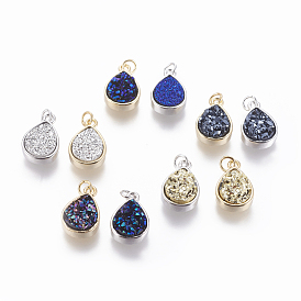 Druzy Resin Pendants, with Brass Finding, Drop