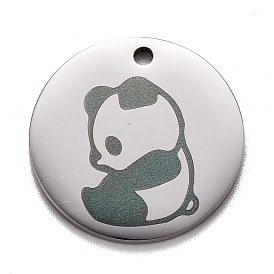 Pendentifs en acier inoxydable, polissage manuel, plat et circulaire avec panda